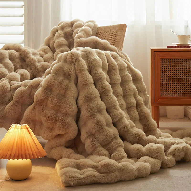 Rabbit Faux Fur Throw Blanket Luxury Plush Sofa Blanket Winter Home Decor