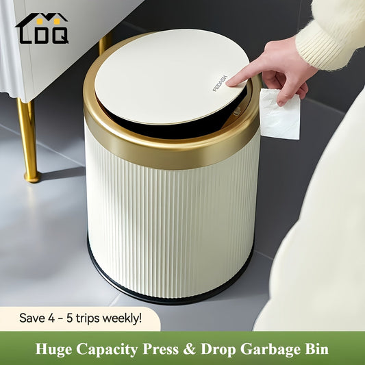 Luxury Oval Press-Top Trash Can with Dual Inner Bucket Bathroom Home Decor