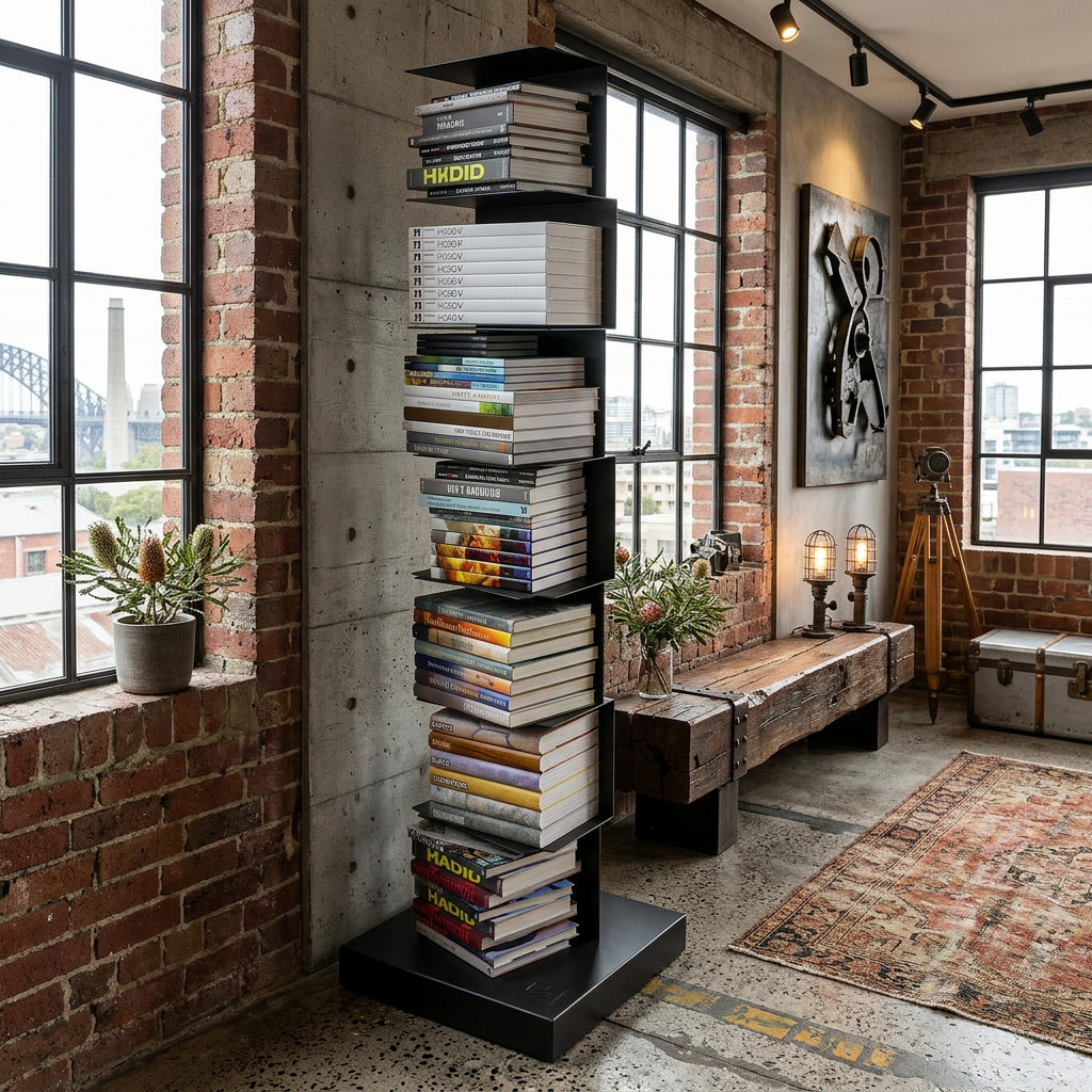 Floating Metal Vertical Bookshelf Modern Space Saving Storage