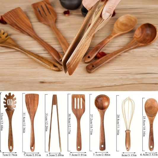 Natural Wood Kitchen Utensil Set of 7 Cooking Tools Home Decor
