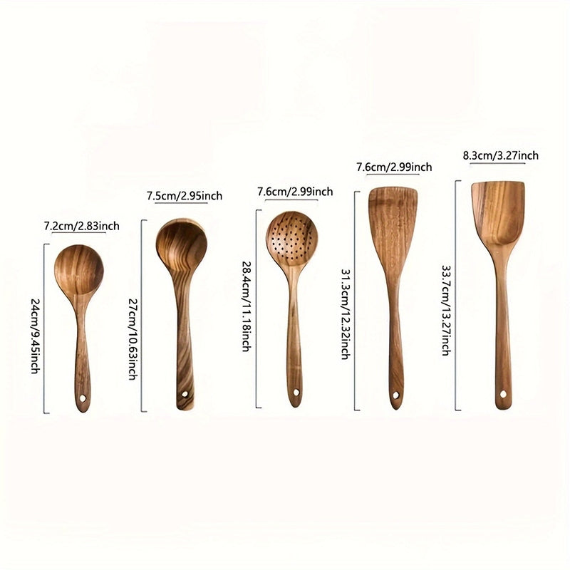 Natural Acacia Wood Kitchen Utensil Set of 5 Cooking Tools Home Decor