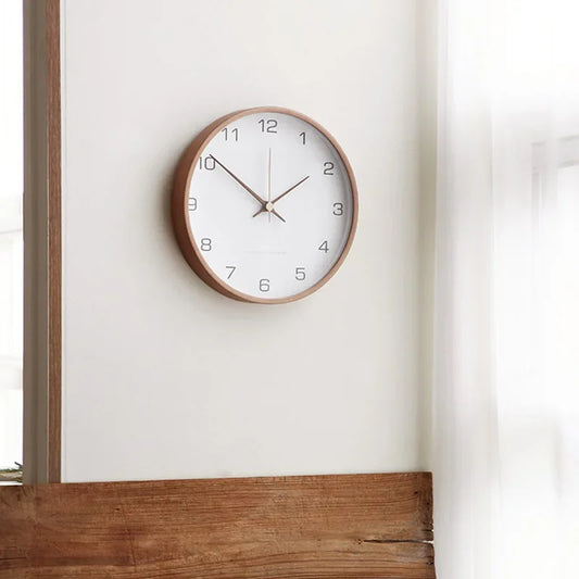Solid Wood and Glass Silent Wall Clock Nordic Modern Living Room Home Decor