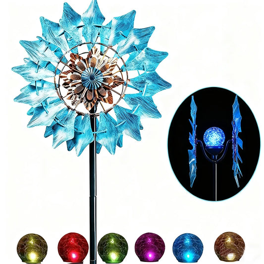 Wrought Iron Solar Wind Spinner with Gradient LED Lights Garden Decor Outdoor