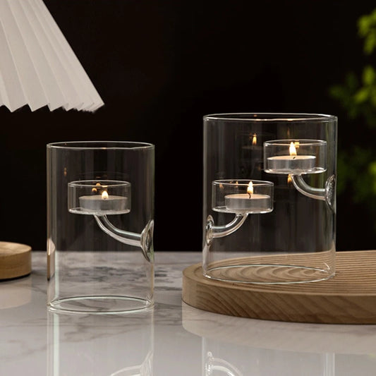 Glass Hurricane Candle Holder Cylindrical Windproof Home Decor