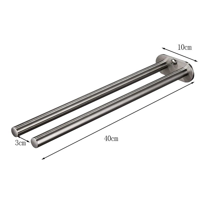 Stainless Steel Wall Mounted Towel Bar Single Double Black Silver Bathroom Decor