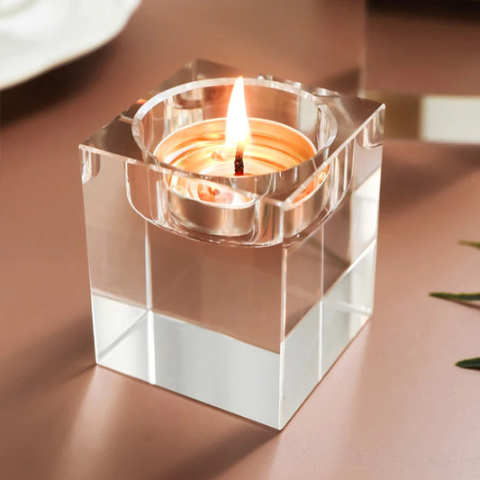 Crystal Glass Tea Light Candle Holder Set Romantic Dining Decor