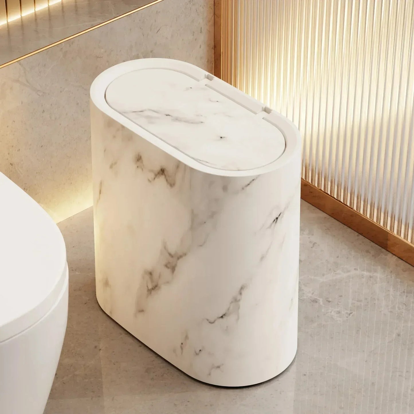 Nordic Marble Texture Press-Top Trash Can Narrow Odour-Proof Bathroom Home Decor