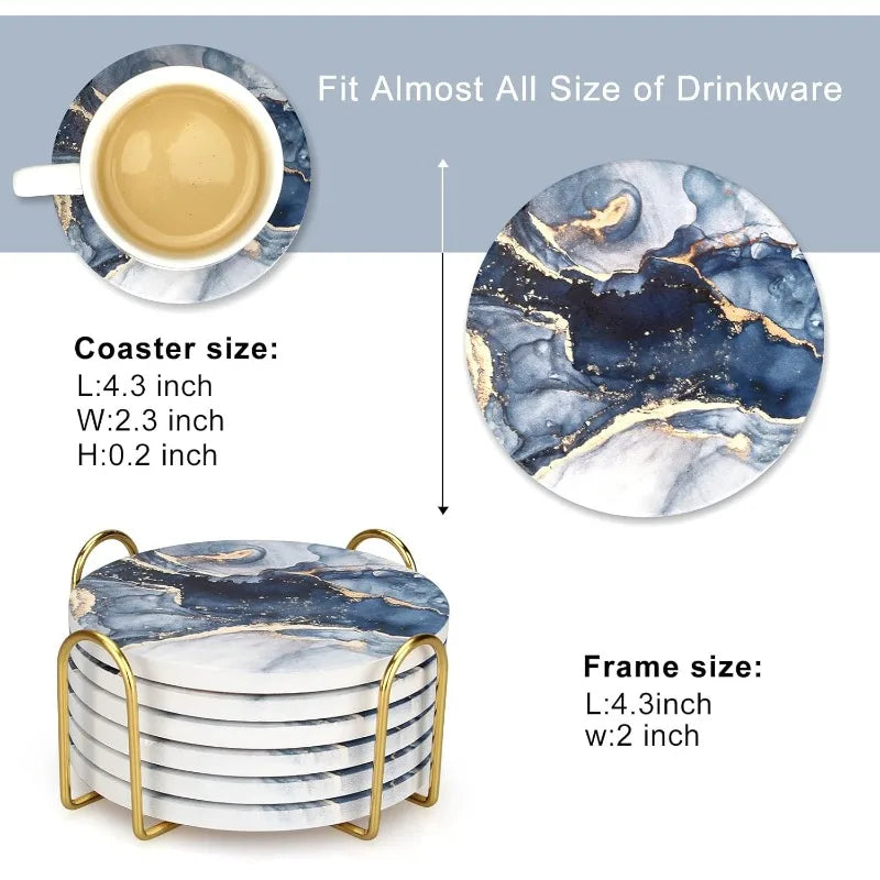 Blue Marble Acrylic Coaster Set of 6 Table Decor Home Accessories