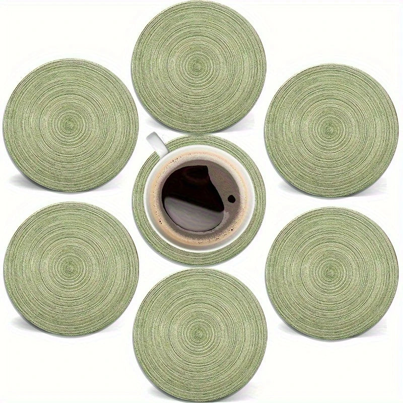 Round Wooden Coaster Set of 6 Retro Natural Wood Table Decor