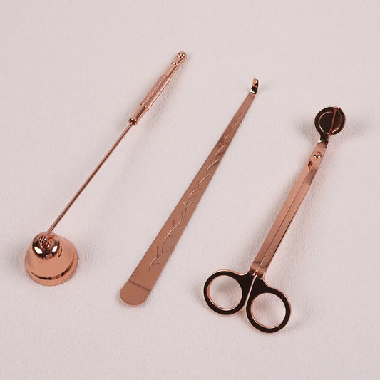 3-Piece Candle Care Set Snuffer Wick Trimmer and Dipper Rose Gold Home Decor