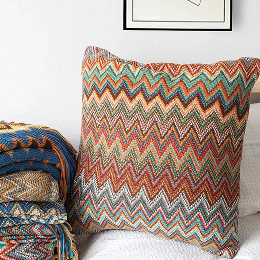 Boho Striped Knitted Cushion Cover Handmade Textured Sofa Pillow Cover Home Decor