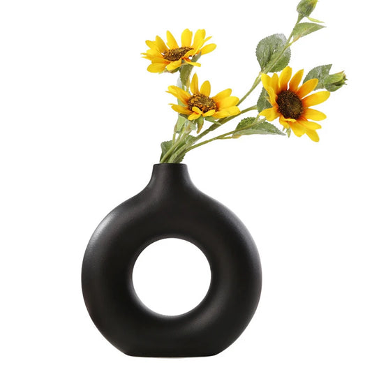 Nordic Hollow Donut Ceramic Vase Sculptural Home Decor Shelf Decor