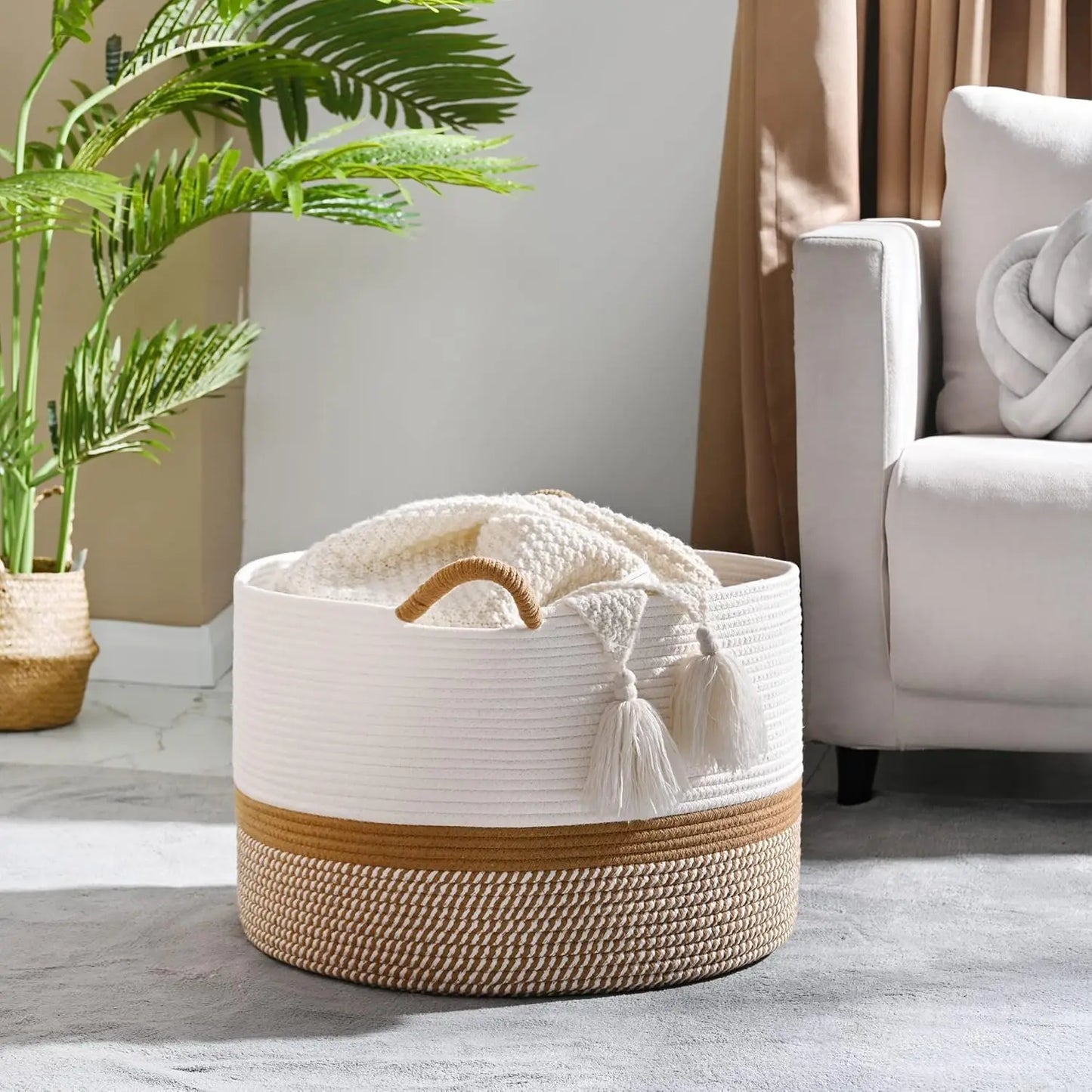 Large Cotton Rope Woven Blanket Basket Laundry Storage Hamper Home Decor