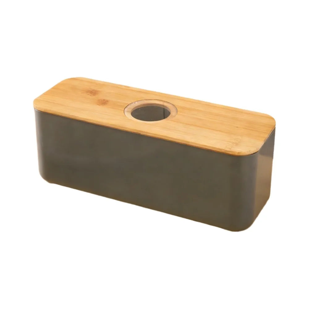 Bamboo Lid Bread Box Storage Bin Rectangular Kitchen Decor