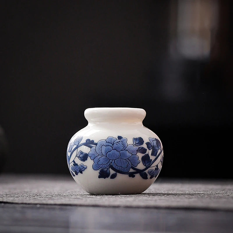Mini Blue and White Porcelain Bud Vase Ceramic Shelf Decor