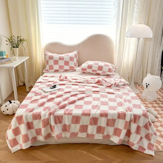 Soft Flannel Check Throw Blanket Warm Winter Sofa Blanket Home Decor