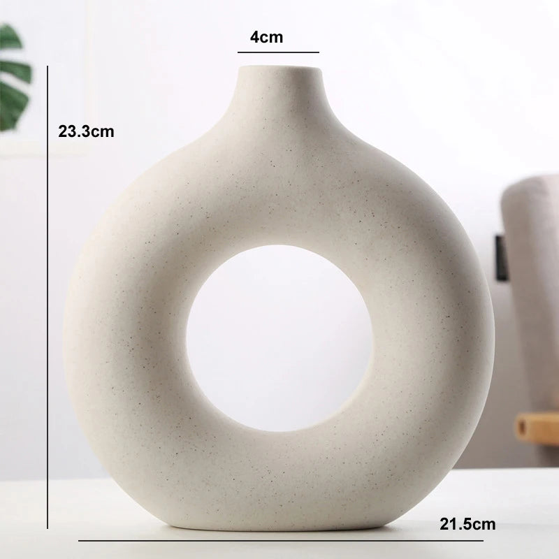Nordic Hollow Donut Ceramic Vase Sculptural Home Decor Shelf Decor