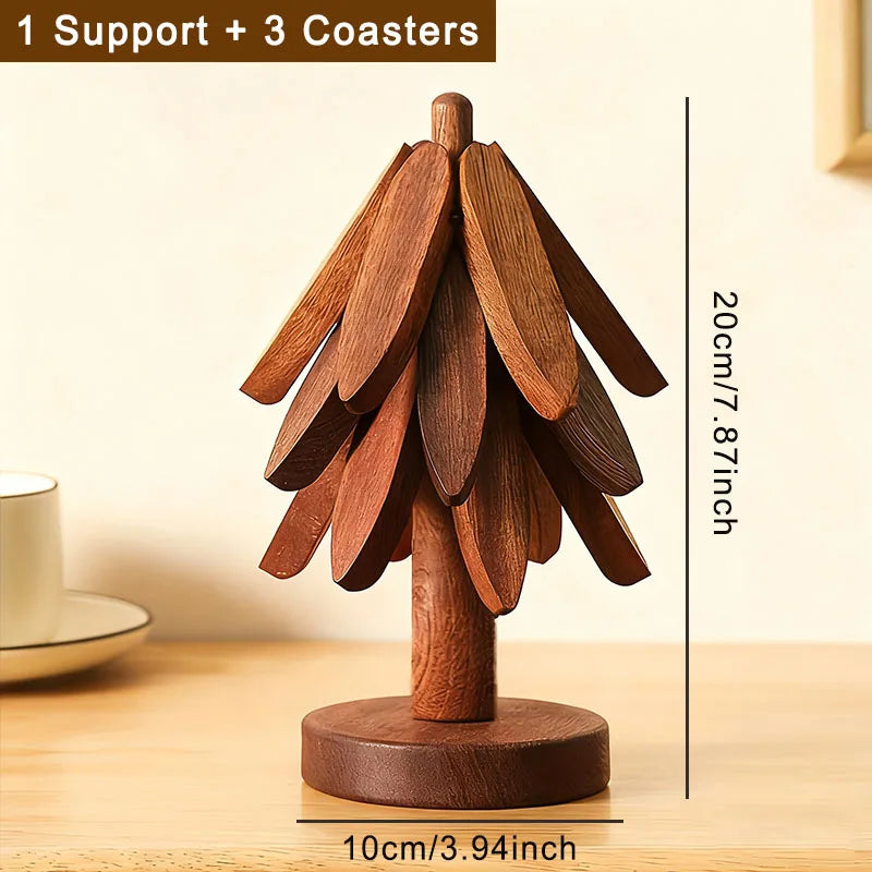 Bamboo Tree Design Trivet Set Heat Resistant Pot Stand Home Decor