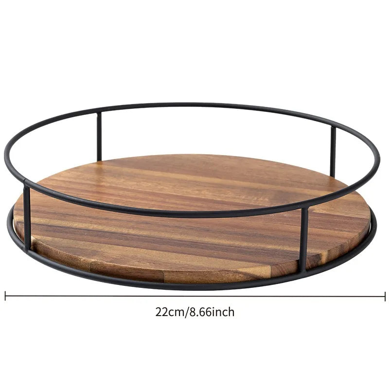 Rotating Lazy Susan Turntable Organiser Wood and Steel Kitchen Decor