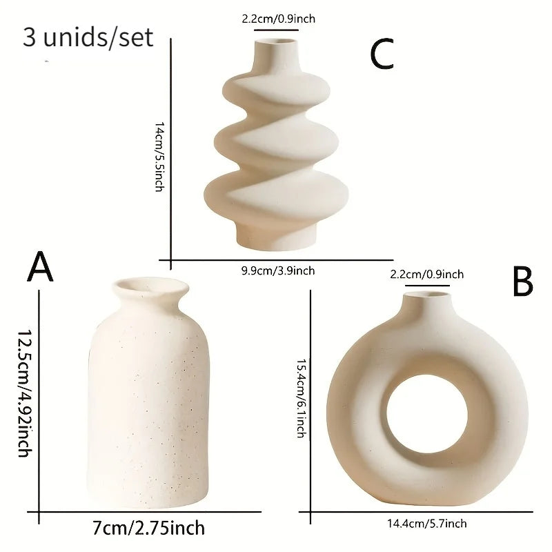 Ceramic Vase Set of 3 Boho Sculptural White Black Home Decor