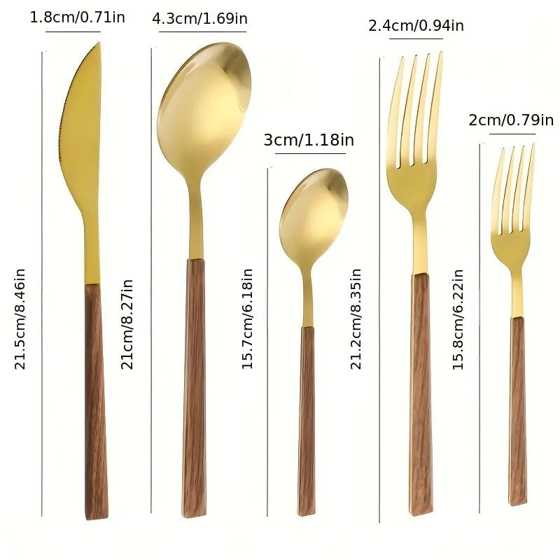 Elegant Cutlery Set with Wood Handle Stainless Steel Dining Set Home Decor