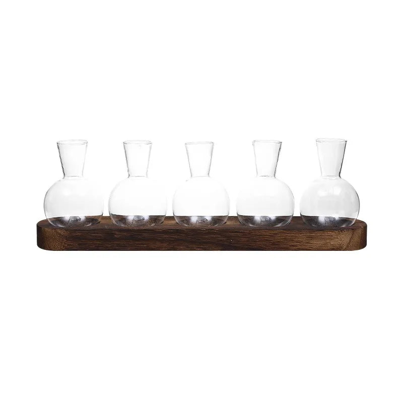 Glass Plant Terrarium Wooden Tray Hydroponic Vase Indoor Propagation Home Decor