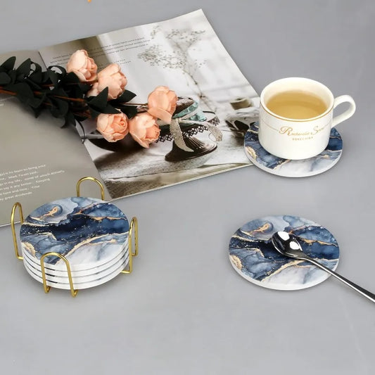 Blue Marble Acrylic Coaster Set of 6 Table Decor Home Accessories