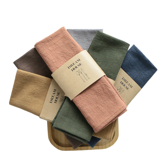 Cotton Linen Cloth Napkins Thick Reusable Fabric Dining Table Set
