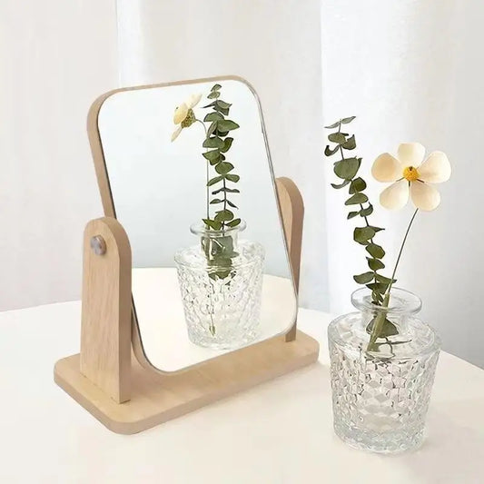 Wooden Desktop Vanity Mirror Double Sided Adjustable Makeup Mirror
