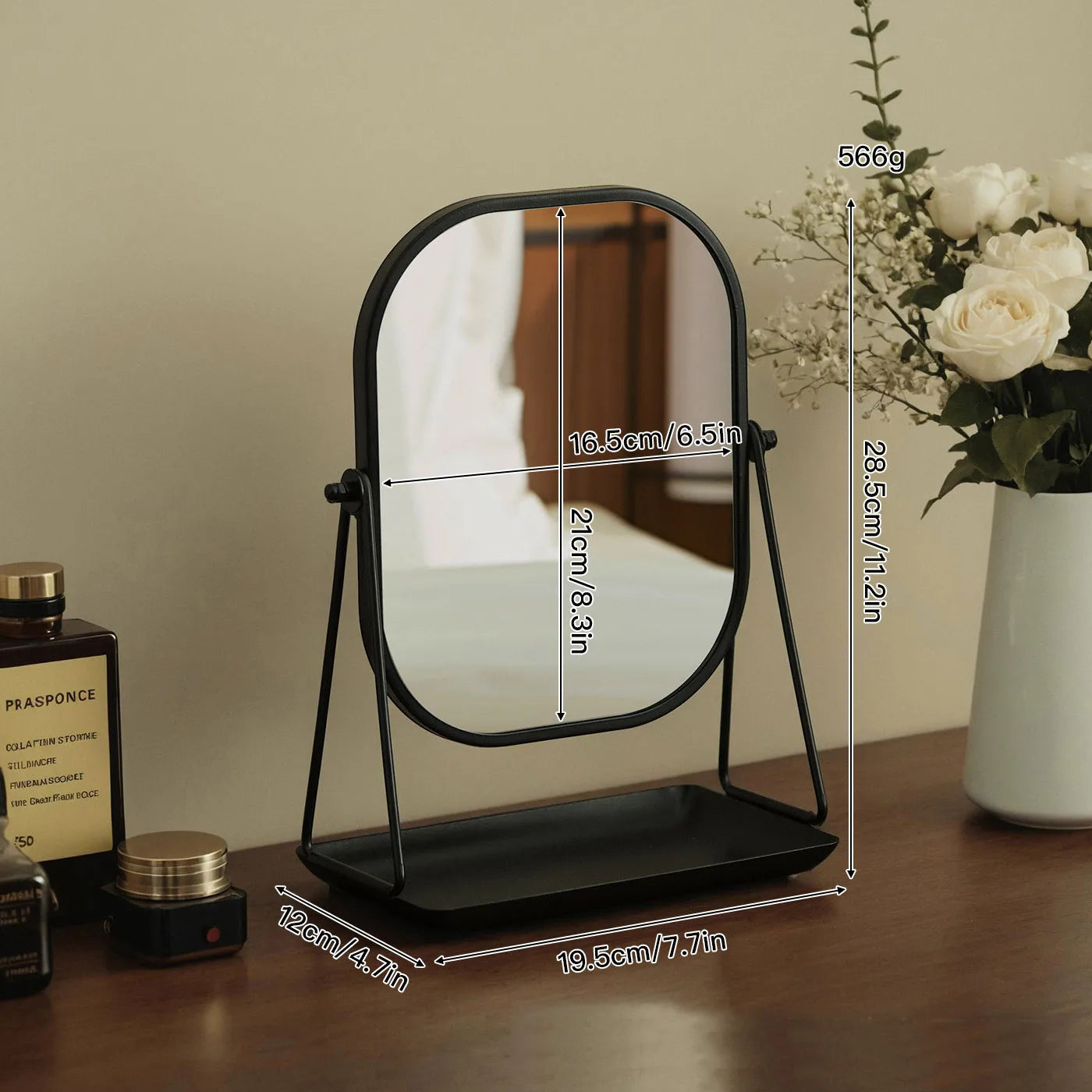 Rotating Desktop Vanity Mirror with Storage Base Luxury Dressing Table Mirror