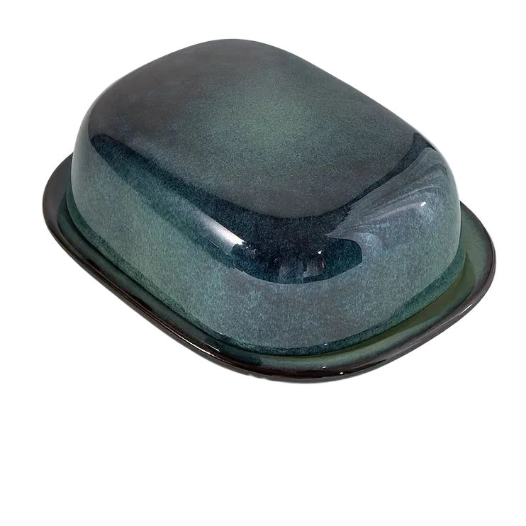 Retro Glazed Ceramic Butter Dish with Lid Countertop Kitchen Decor
