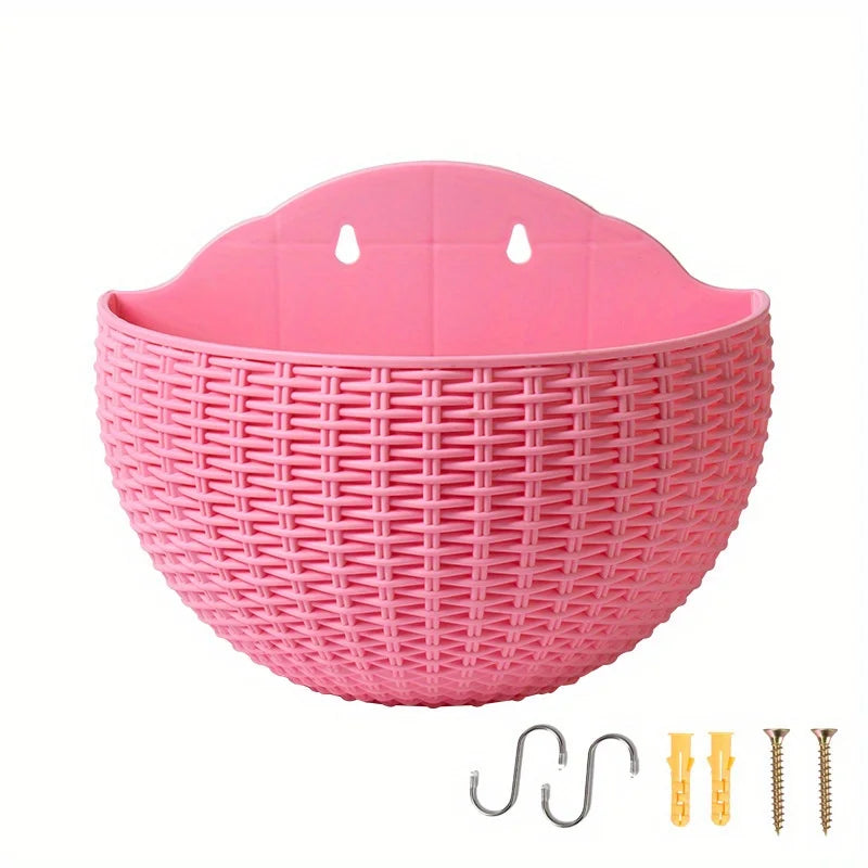 Rattan Look Half Round Wall Planter Hanging Flower Pot Balcony