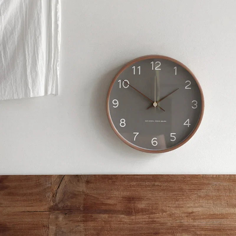 Solid Wood and Glass Silent Wall Clock Nordic Modern Living Room Home Decor