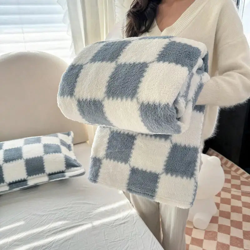 Soft Flannel Check Throw Blanket Warm Winter Sofa Blanket Home Decor