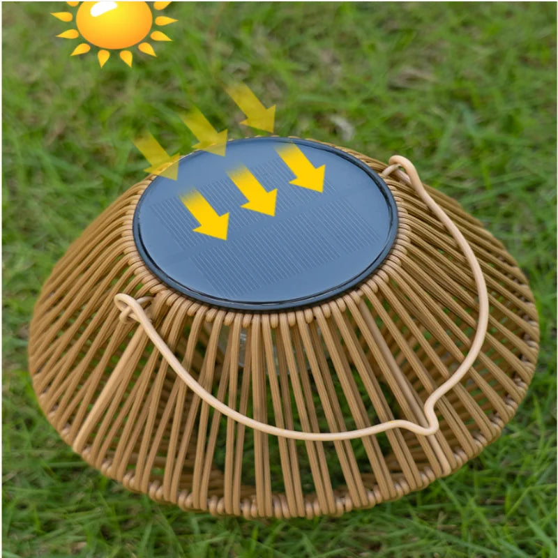 Boho Rattan Solar Lantern Outdoor Hanging Waterproof Garden Patio Light