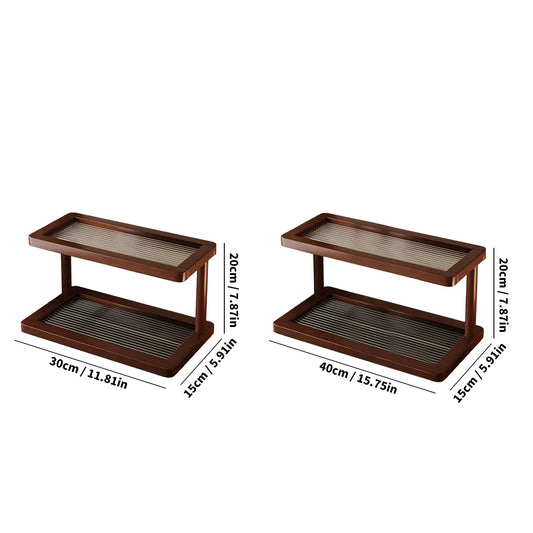 2-Tier Bamboo Countertop Organiser Shelf with Acrylic Base Kitchen Bathroom Home Decor