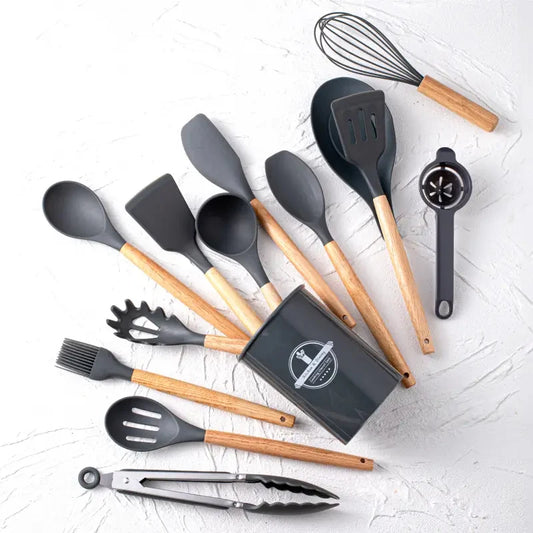 Silicone Utensil Set 14 Piece Cooking Tools with Storage Holder