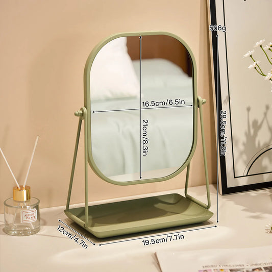 Rotating Desktop Vanity Mirror with Storage Base Luxury Dressing Table Mirror