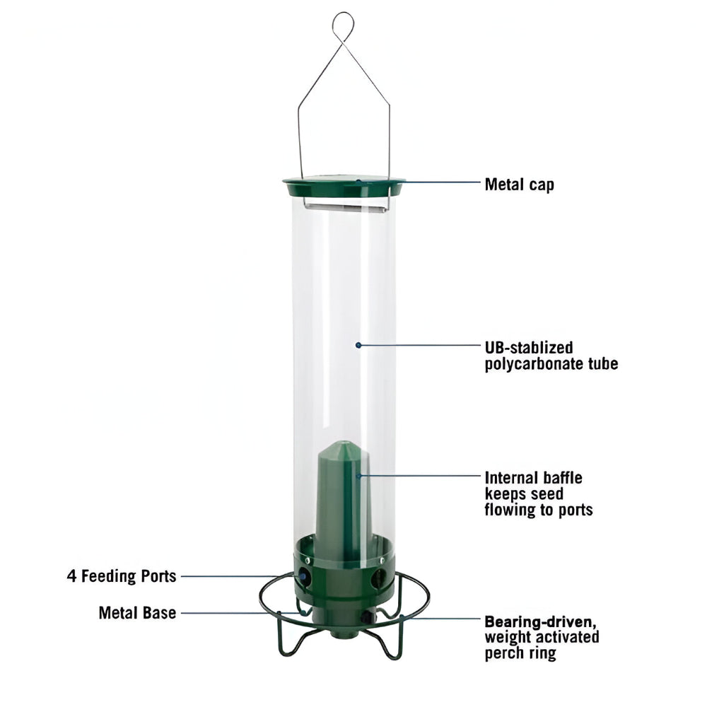 Squirrel Proof Bird Feeder Metal Tube Hanging Outdoor Garden Backyard