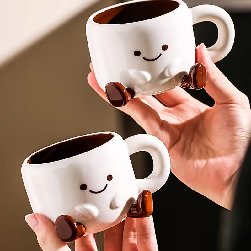 Ceramic Cup and Saucer Set Hand Painted Cartoon Design Coffee Tea Cup