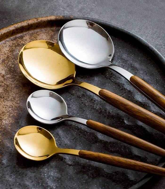 30-Piece Stainless Steel Cutlery Set with Wood Detail Kitchen Decor