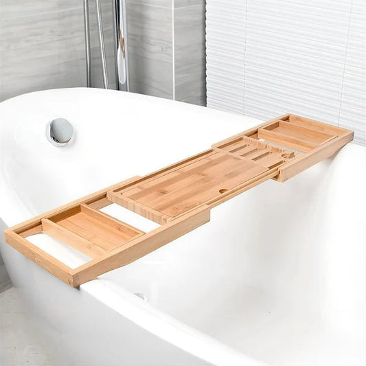 Extendable Bamboo Bath Tray Adjustable Bathtub Caddy Home Decor