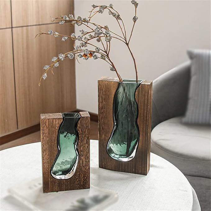 Minimalist Wood and Glass Vase Home Decor