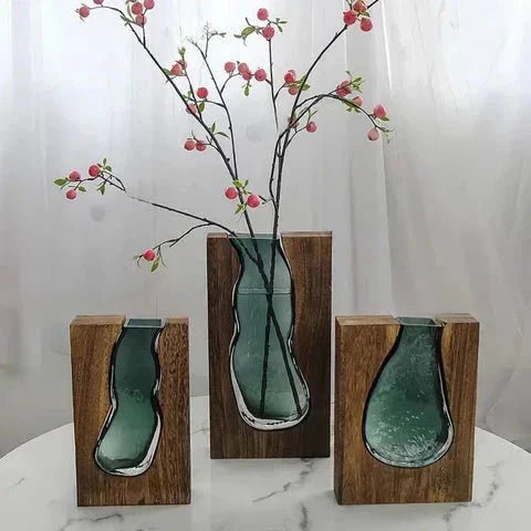 Minimalist Wood and Glass Vase Home Decor