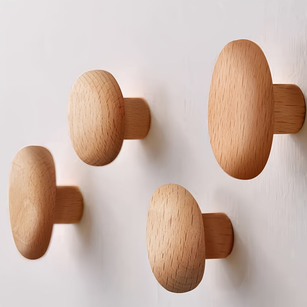 Natural Wood Organic Wall Hook Set Minimalist Hallway Bathroom Decor