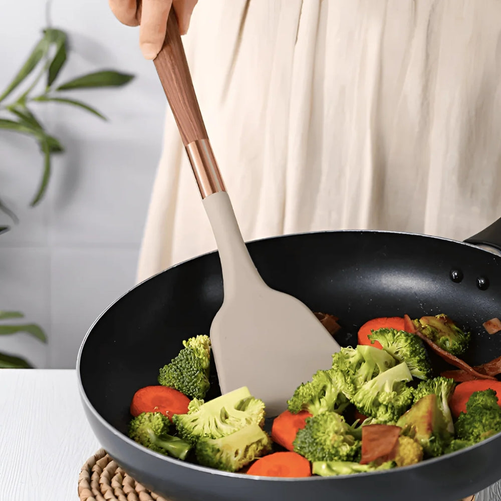 Silicone Kitchen Utensil Set with Holder Heat Resistant Cooking Tools Home Decor