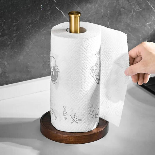 Walnut Wood Paper Towel Holder Freestanding Kitchen Counter Decor