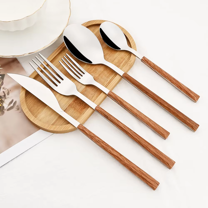 Elegant Cutlery Set with Wood Handle Stainless Steel Dining Set Home Decor