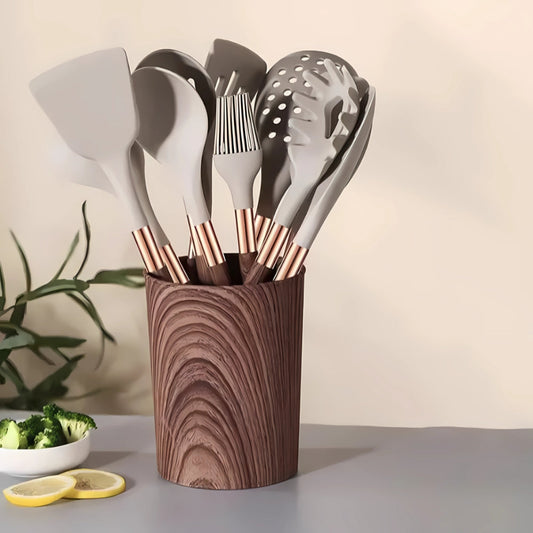 Silicone Kitchen Utensil Set with Holder Heat Resistant Cooking Tools Home Decor