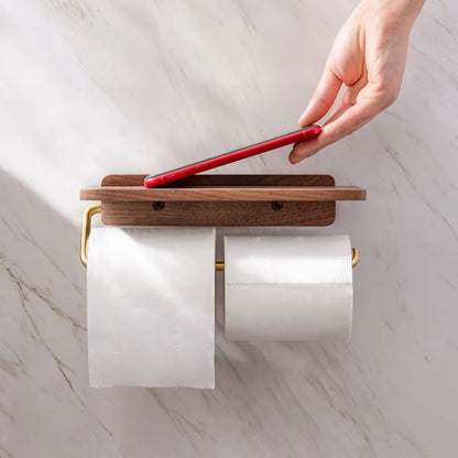 Walnut Wood Toilet Roll Holder Wall Mounted Bathroom Decor